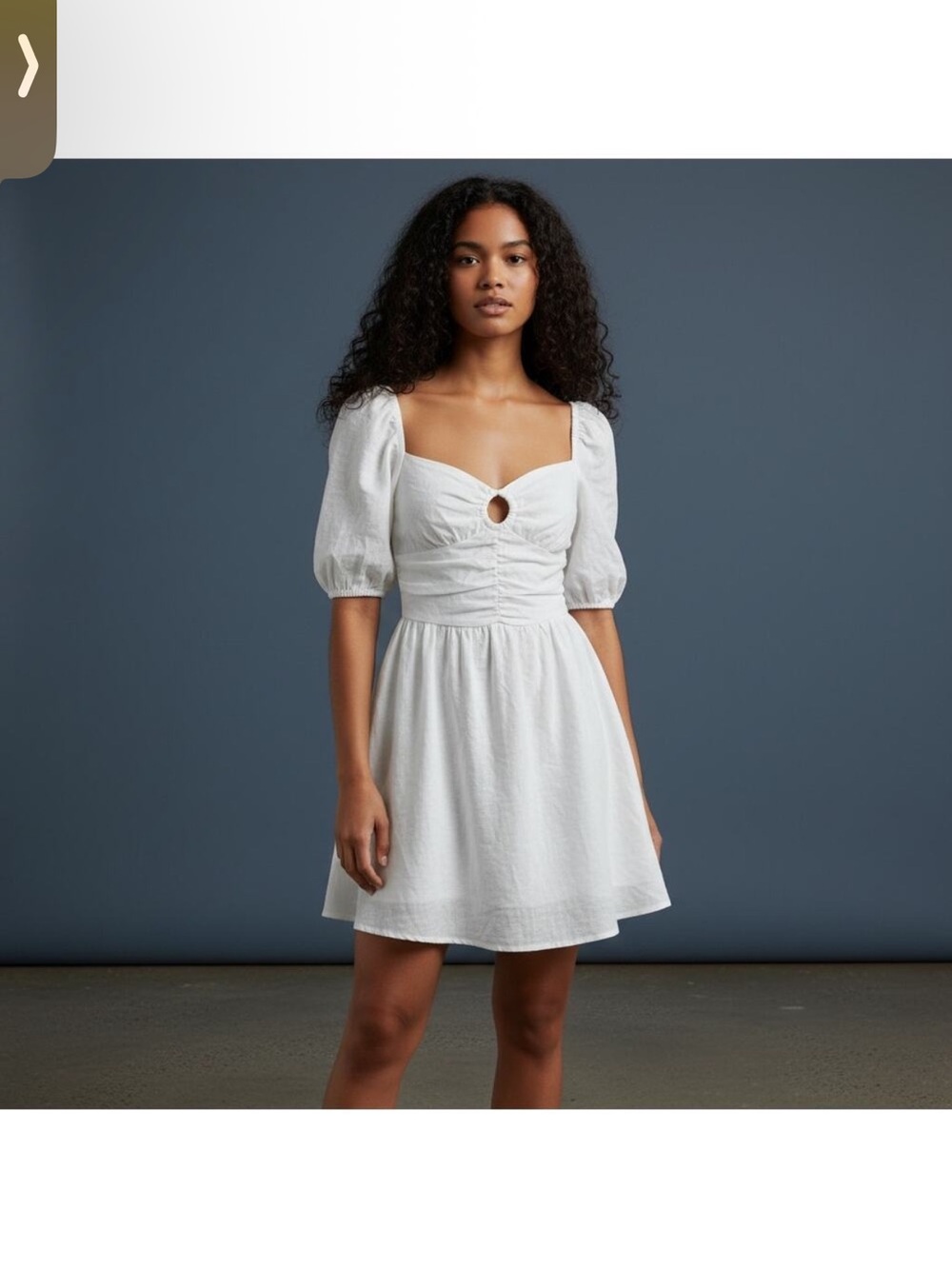DISSH white linen mini dress - White Puff-Sleeve Mini Dress with Keyhole Detail